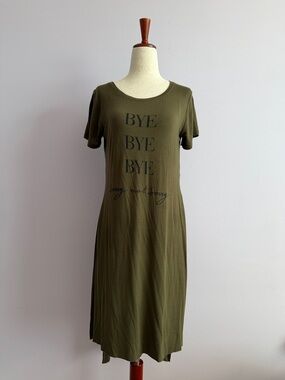 Bershka Olive Green Graphic Tee Midi Dress